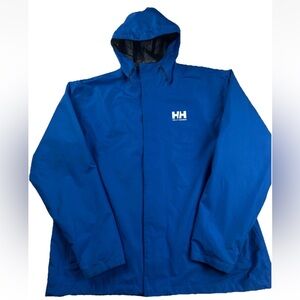 HELLY HANSEN MEN’S BLUE WATERPROOF RAIN JACKET HOODED WINDBREAKER SHELL SIZE 2XL